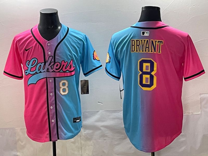 Men 2025 Los Angeles Lakers 8 Bryant Blue pink Nike NBA Jersey style 05
